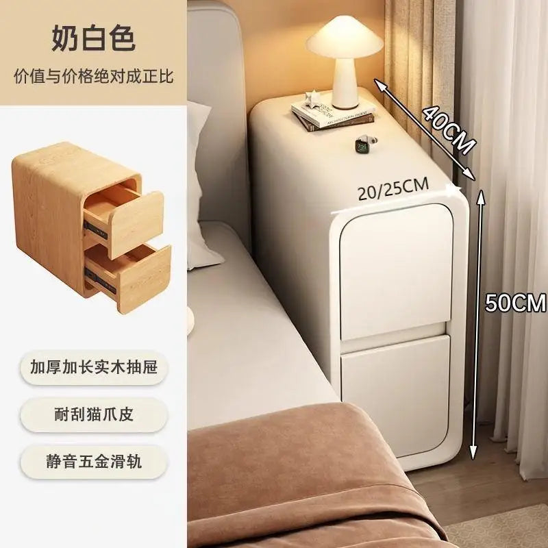 Minimalist Solid Wood Bedside Table – No-Leg Design, 2 Drawers
