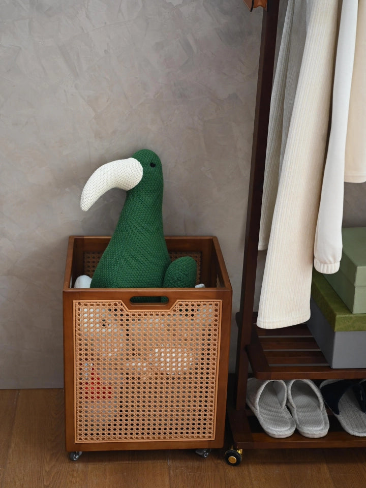 Rattan Rolling Laundry Hamper – Wooden Frame Storage Basket