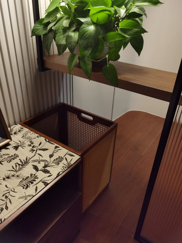 Rattan Rolling Laundry Hamper – Wooden Frame Storage Basket