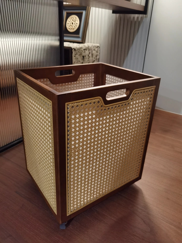 Rattan Rolling Laundry Hamper – Wooden Frame Storage Basket