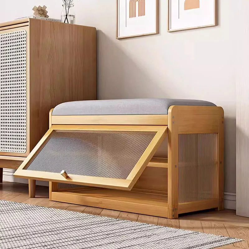 Bamboo Flip-Top Shoe Storage Bench – Minimalist Entryway Organizer