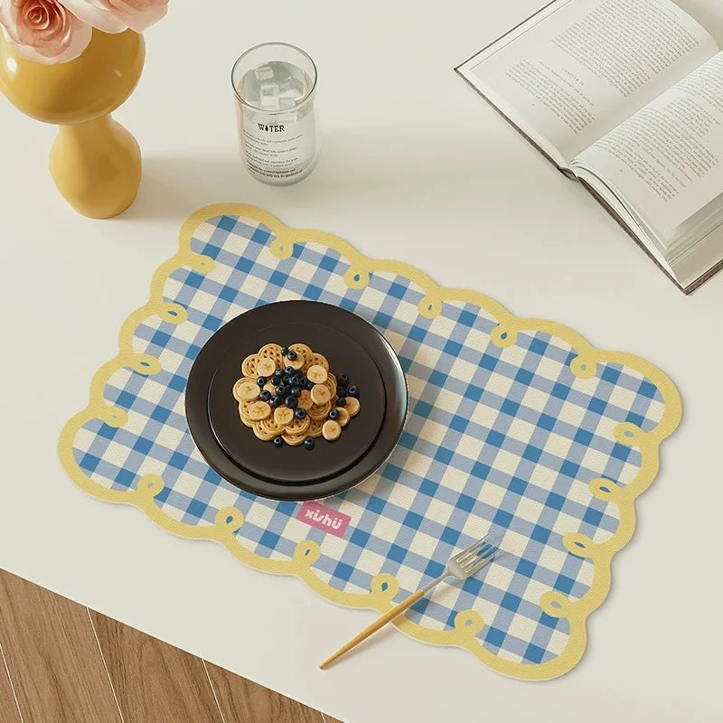 Gingham Scallop Faux Leather Placemat