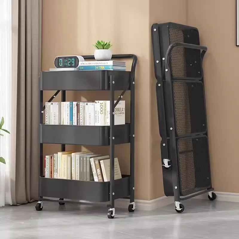 Foldable 3-Tier Storage Cart – Minimalist Rolling Trolley for Any Room