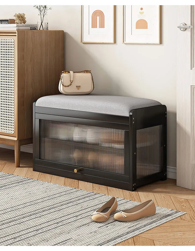 Bamboo Flip-Top Shoe Storage Bench – Minimalist Entryway Organizer