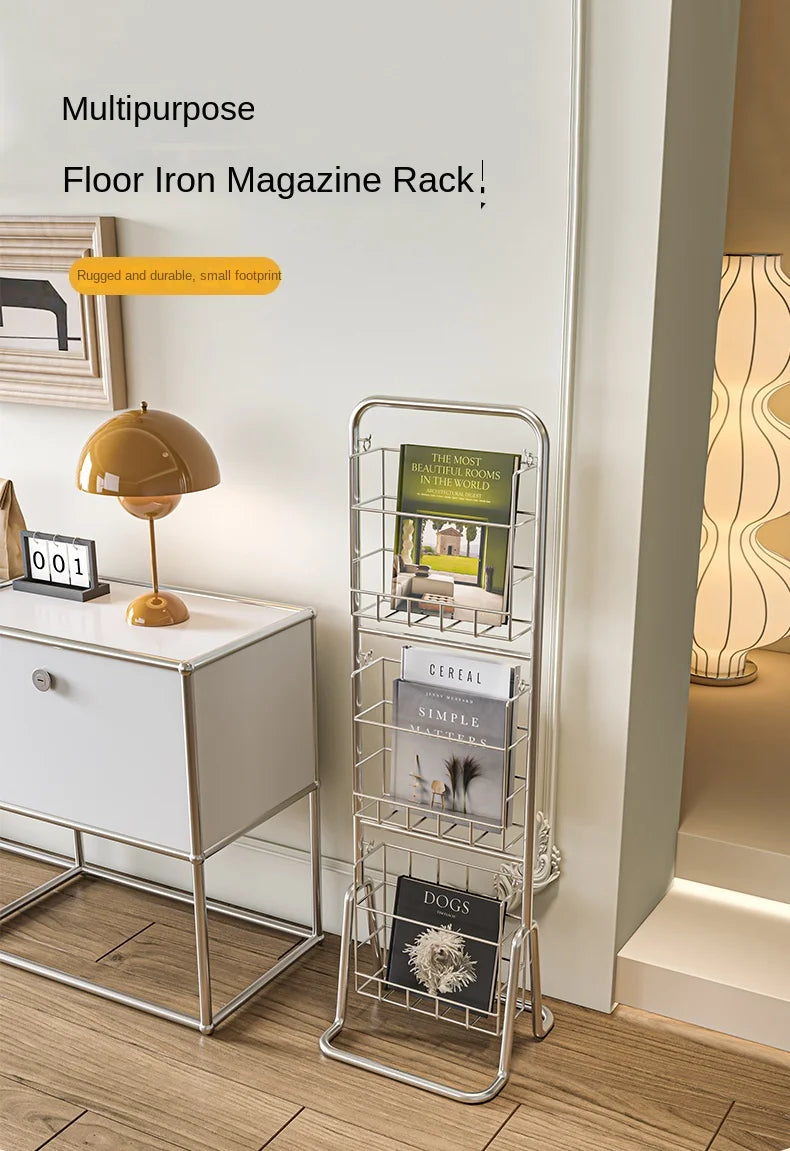 Iron Wall-Leaning Magazine Rack – Minimalist Vertical Bookshelf