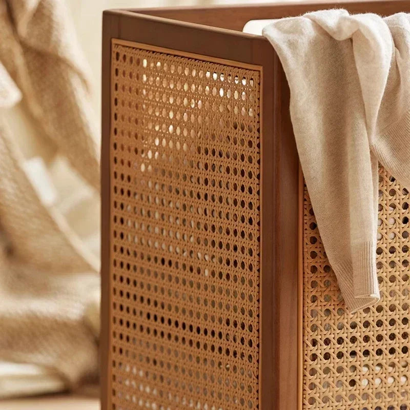Rattan Rolling Laundry Hamper – Wooden Frame Storage Basket