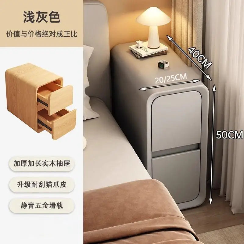 Minimalist Solid Wood Bedside Table – No-Leg Design, 2 Drawers