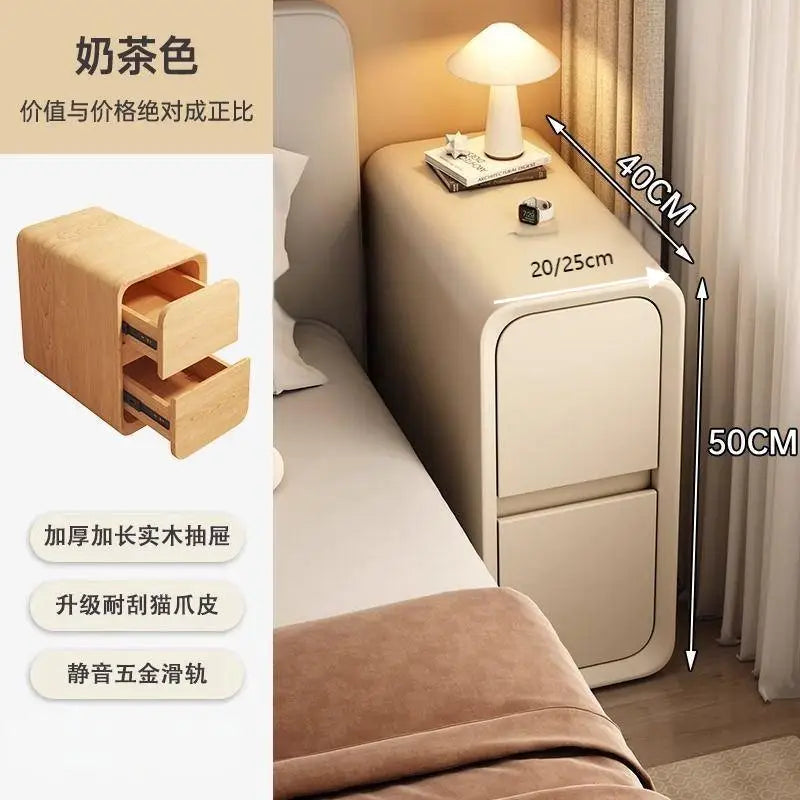 Minimalist Solid Wood Bedside Table – No-Leg Design, 2 Drawers