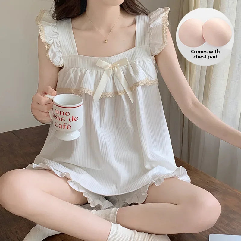 Square Neck Sleep Set – Summer Pajamas with Chest Pad