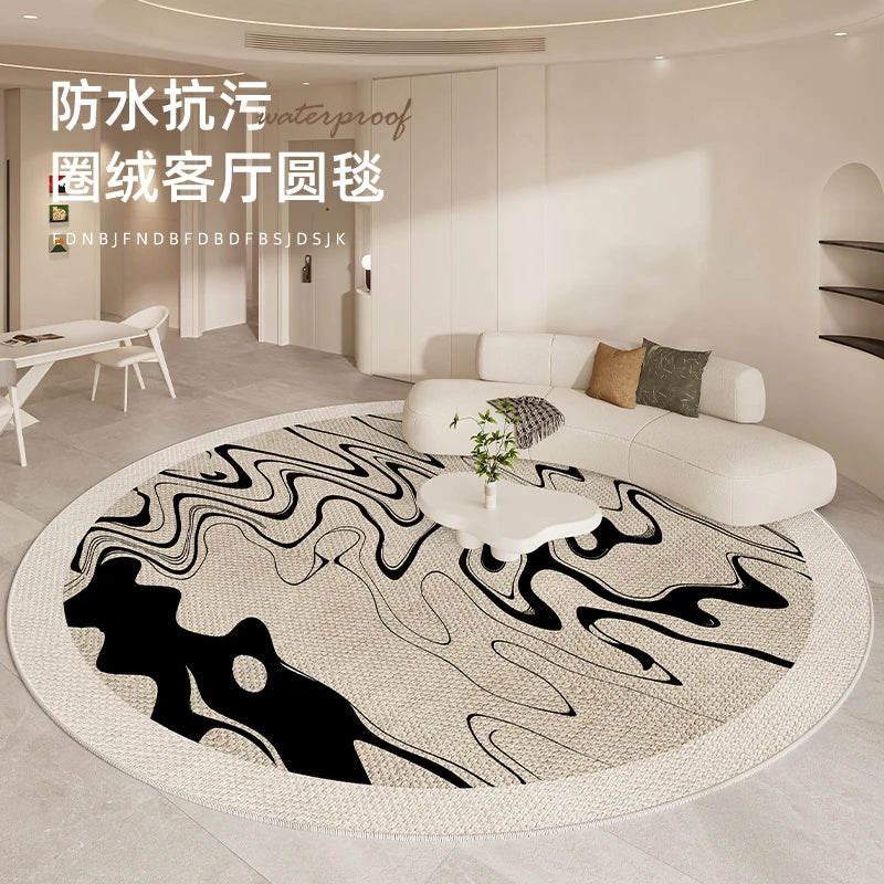 Modern Round Geometric Rug – Machine-Woven Soft Polyester Carpet