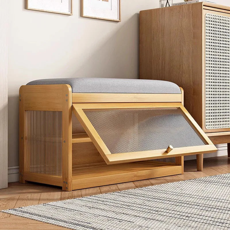 Bamboo Flip-Top Shoe Storage Bench – Minimalist Entryway Organizer