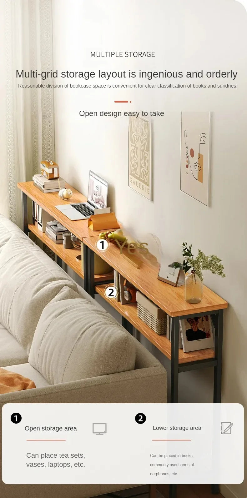 Slim Console Table – Behind Sofa Storage Shelf