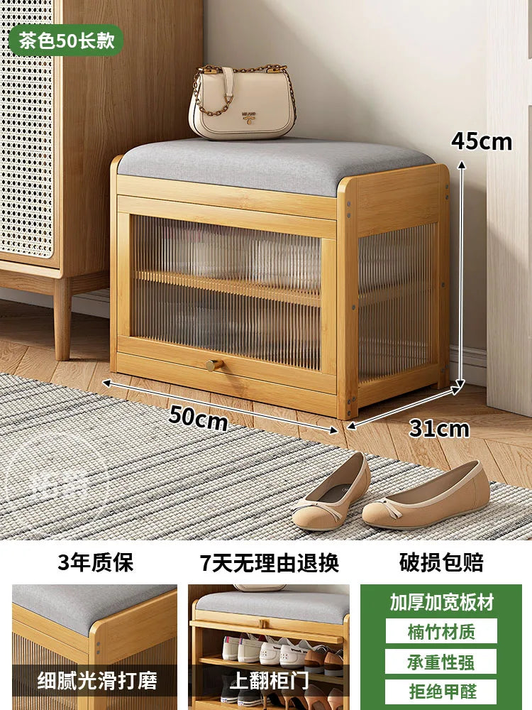 Bamboo Flip-Top Shoe Storage Bench – Minimalist Entryway Organizer