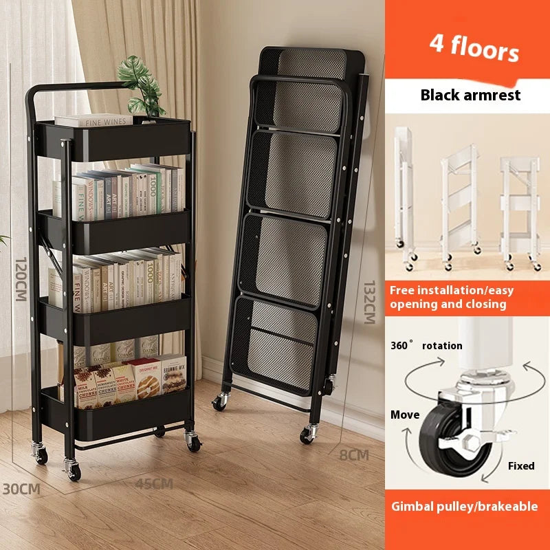 Foldable 3-Tier Storage Cart – Minimalist Rolling Trolley for Any Room