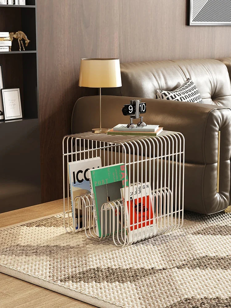 Wireframe Magazine Side Table – Italian Minimalist Iron Accent Table