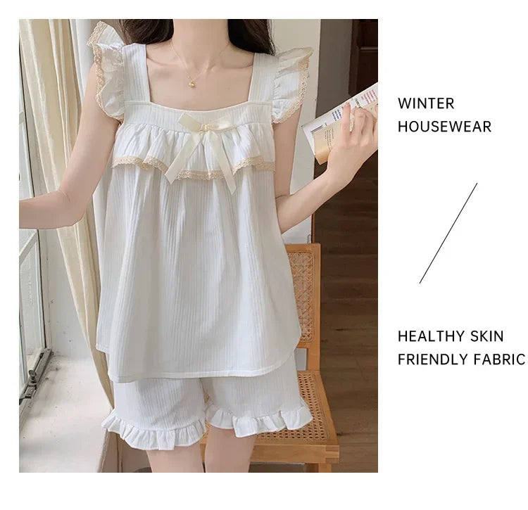 Square Neck Sleep Set – Summer Pajamas with Chest Pad