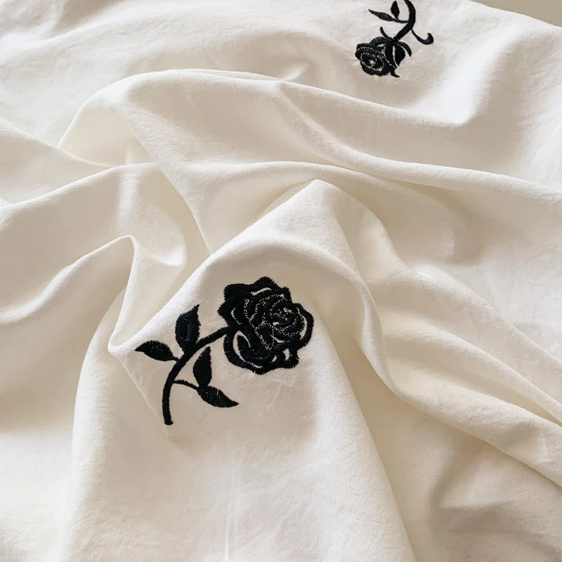 Romantic Ruffle Embroidered Duvet Cover Set – Korean Floral Chic Bedding