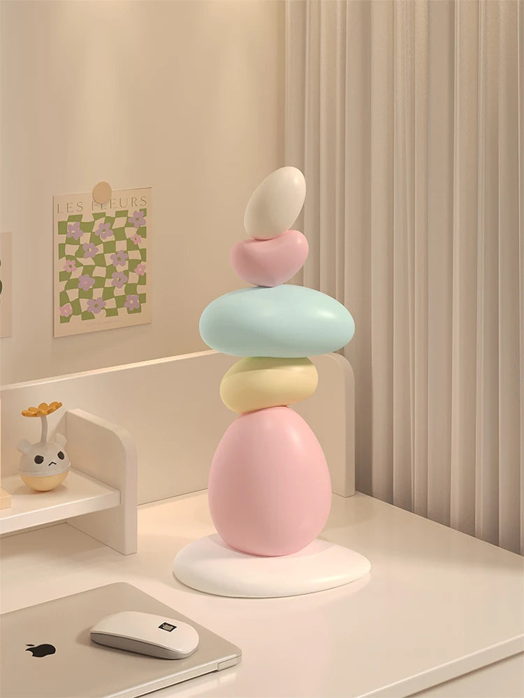 Pastel Zen Stacked Stones – Resin Table Sculpture for Modern Interiors