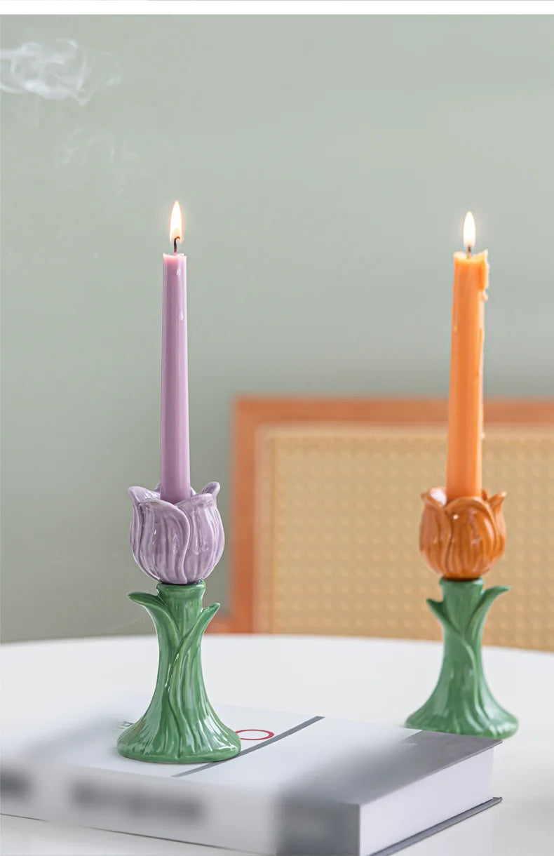 Tulip Ceramic Candle Holder – Whimsical Floral Home Accent