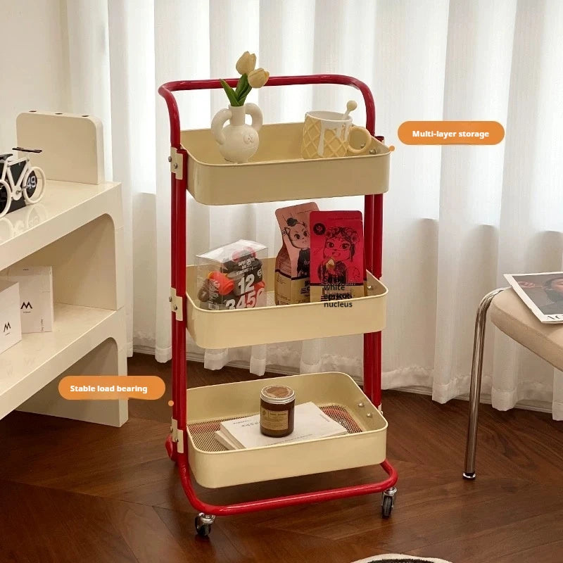 New Multi-Layer Contrast Color Trolley Storage Shelf Trolley Organizer Mobile Cosmetics Snack Storage Rack Bathroom Mobile Shelf