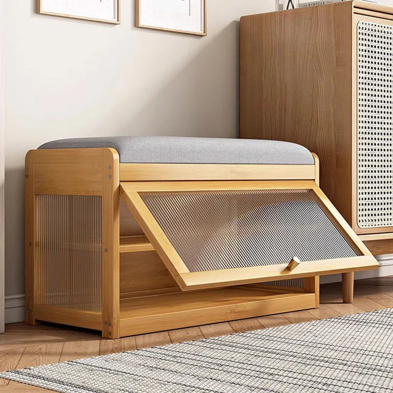 Bamboo Flip-Top Shoe Storage Bench – Minimalist Entryway Organizer