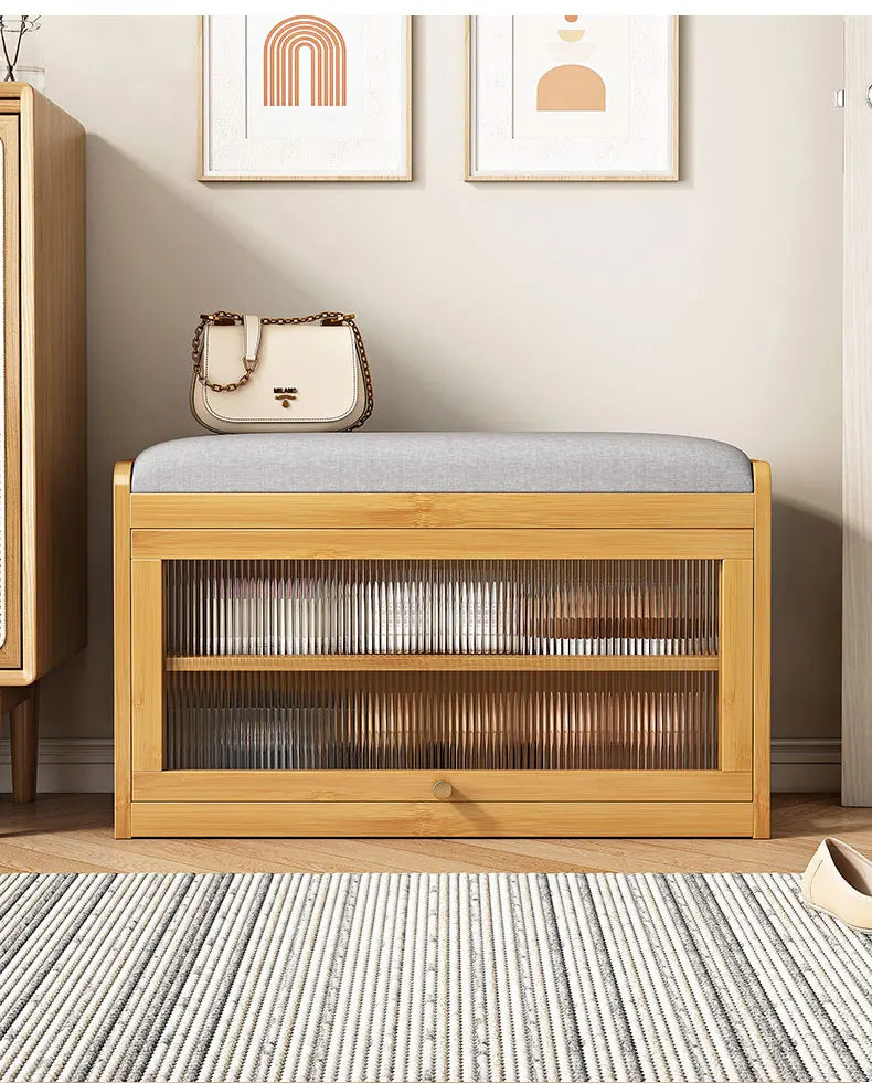 Bamboo Flip-Top Shoe Storage Bench – Minimalist Entryway Organizer