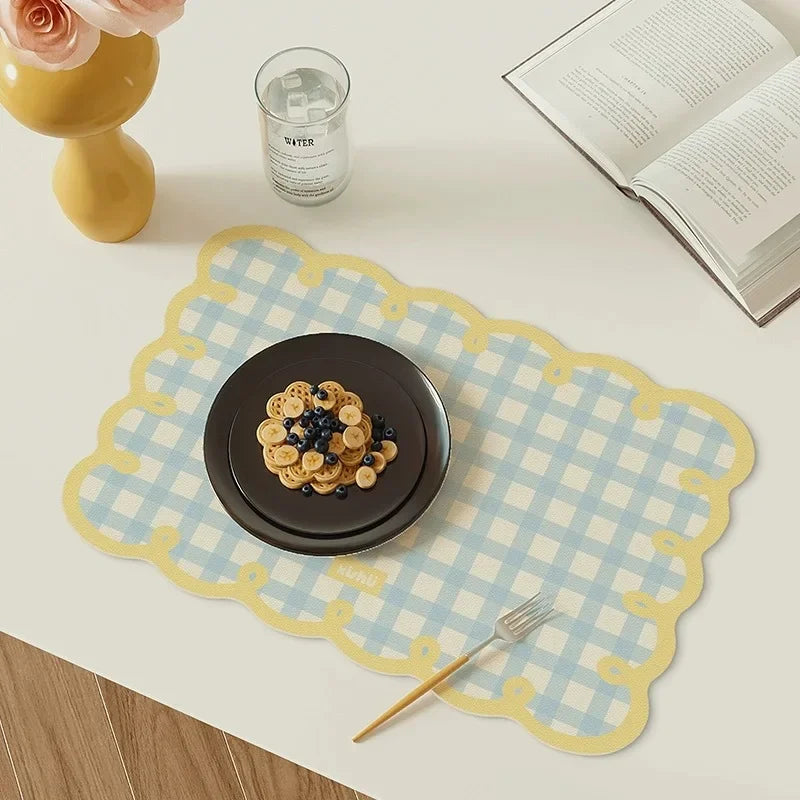 Gingham Scallop Faux Leather Placemat