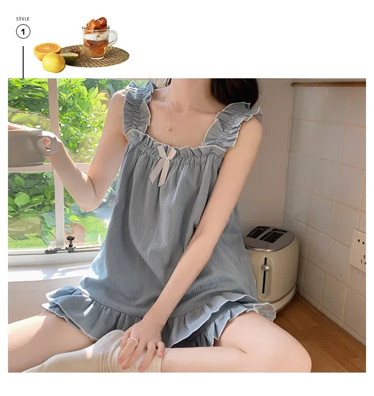 Square Neck Sleep Set – Summer Pajamas with Chest Pad