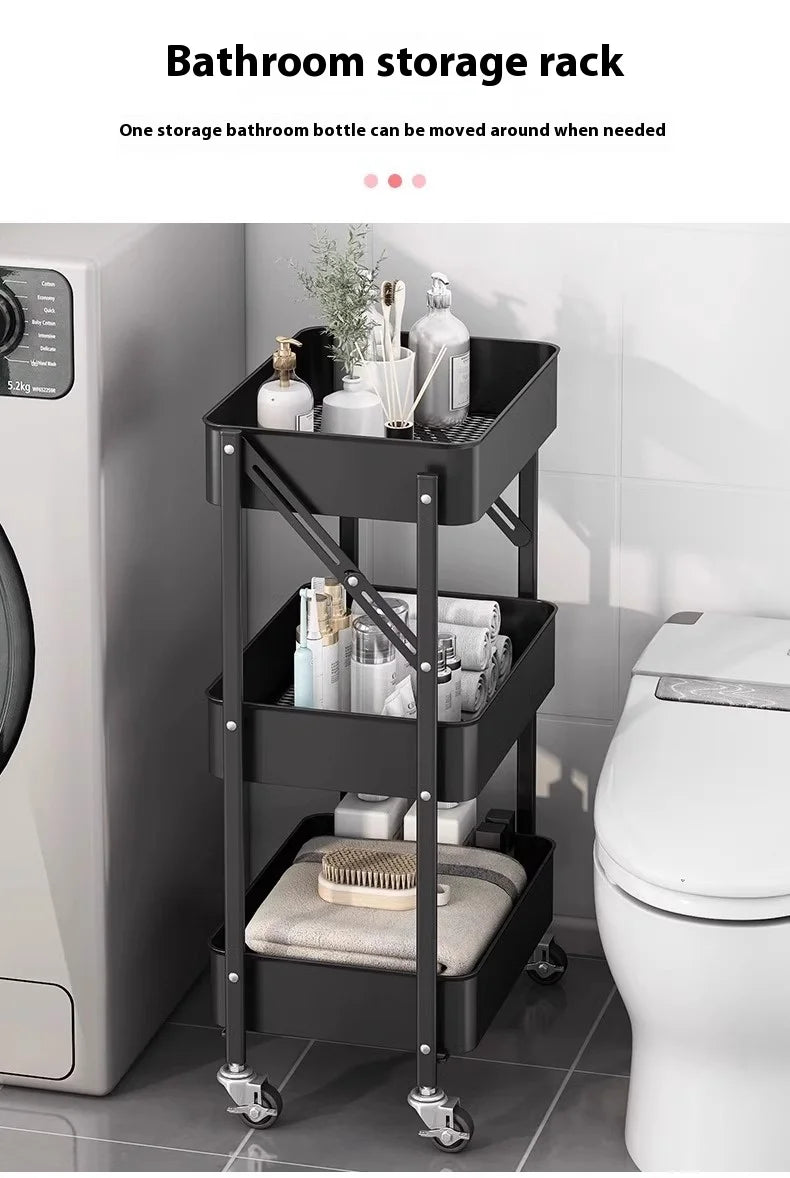 Foldable 3-Tier Storage Cart – Minimalist Rolling Trolley for Any Room