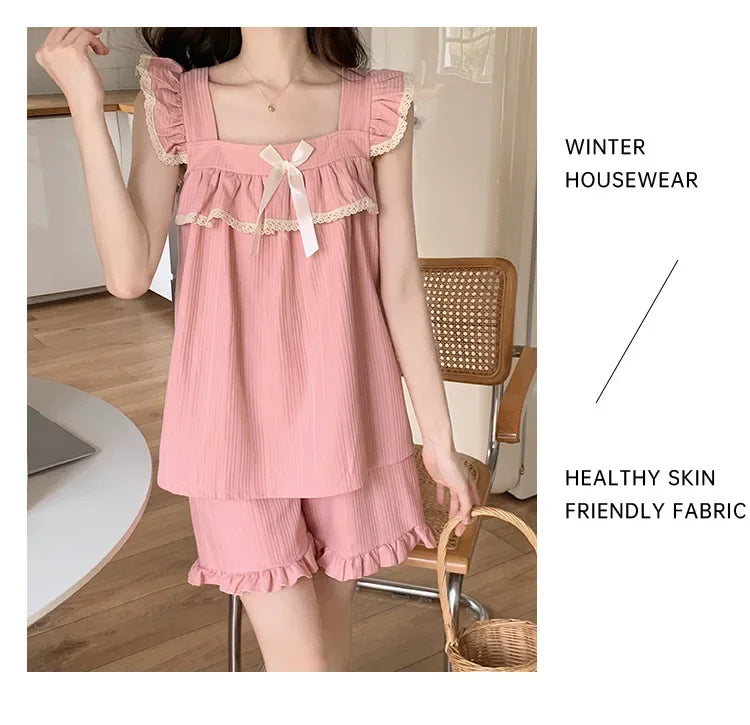 Square Neck Sleep Set – Summer Pajamas with Chest Pad