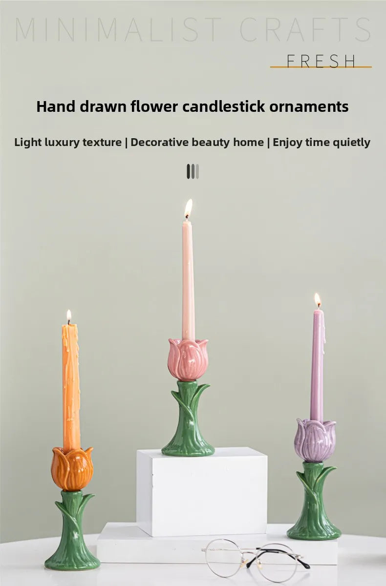 Tulip Ceramic Candle Holder – Whimsical Floral Home Accent