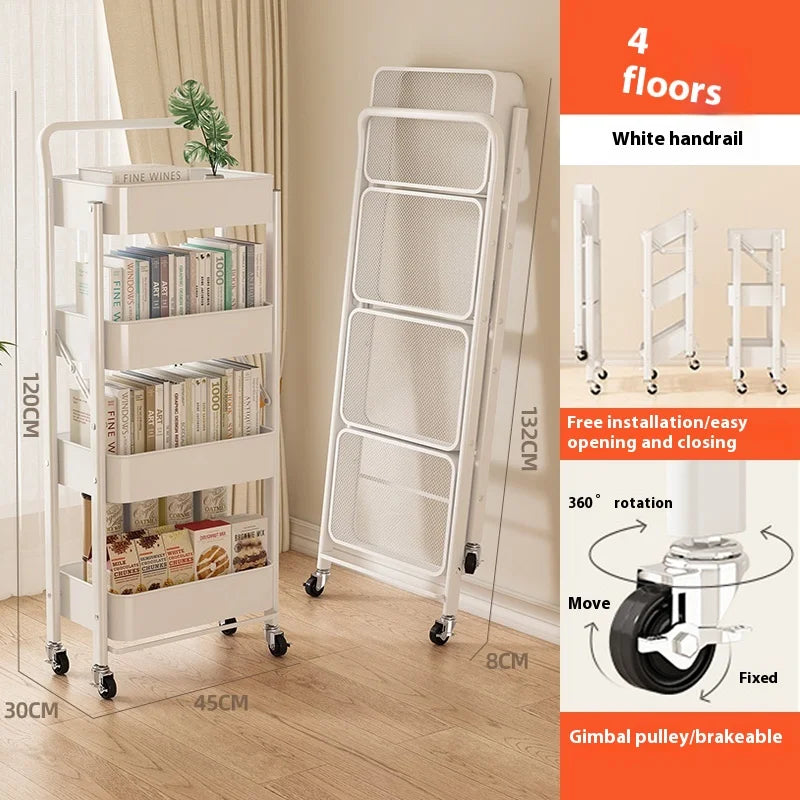 Foldable 3-Tier Storage Cart – Minimalist Rolling Trolley for Any Room