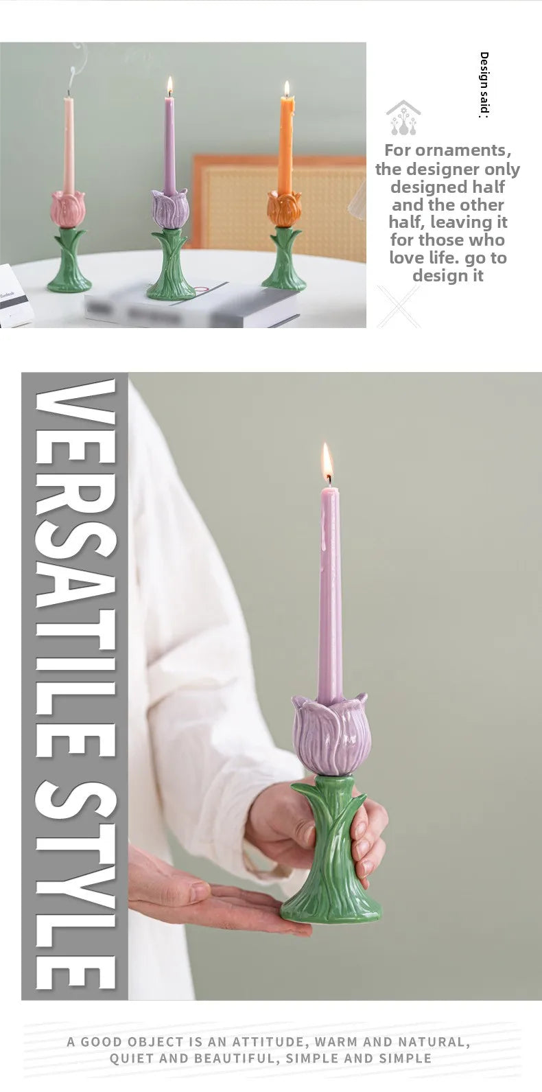 Tulip Ceramic Candle Holder – Whimsical Floral Home Accent