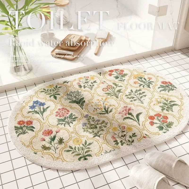 Floral Arch Anti-Slip Door Mat – Vintage Modern Washable Rug