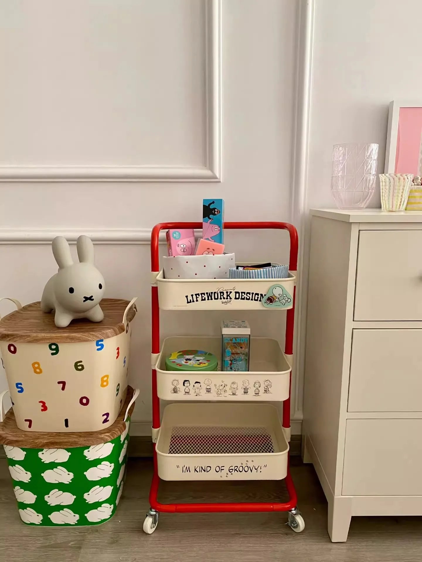 New Multi-Layer Contrast Color Trolley Storage Shelf Trolley Organizer Mobile Cosmetics Snack Storage Rack Bathroom Mobile Shelf