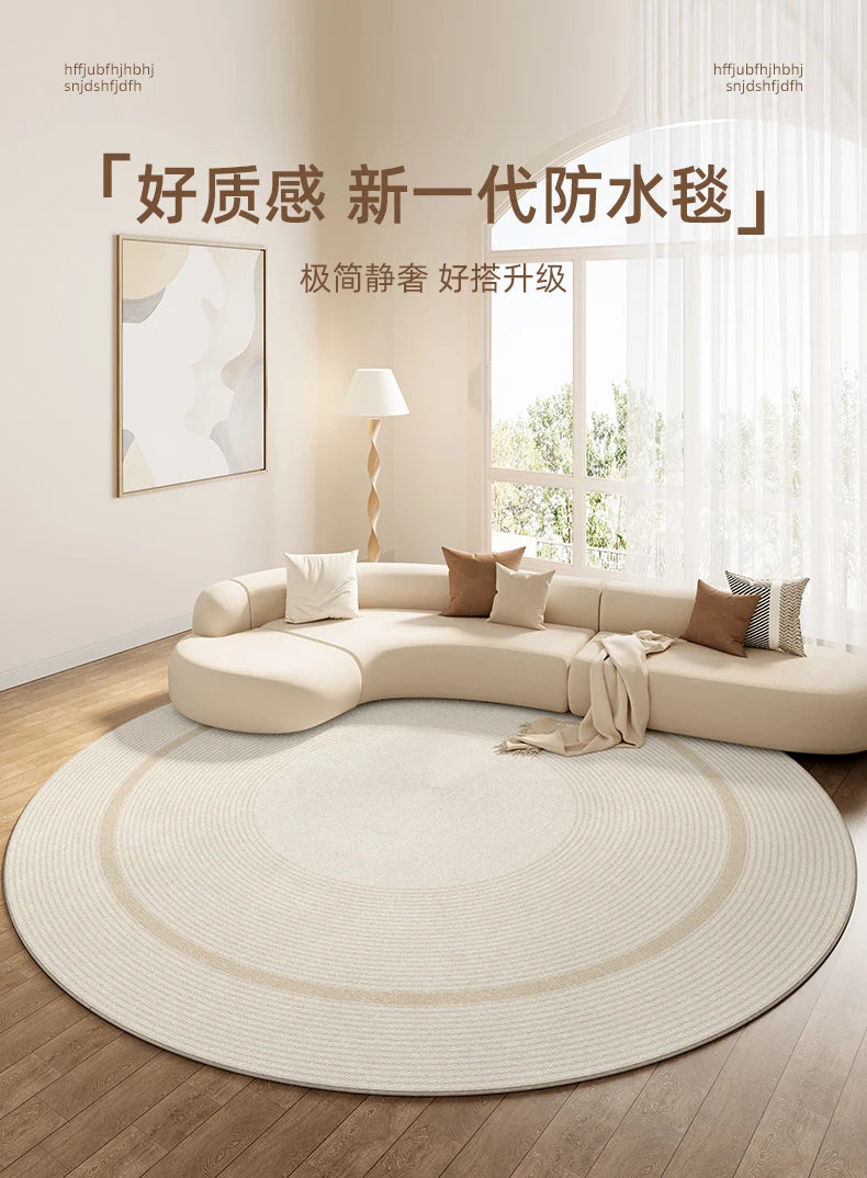 Modern Round Geometric Rug – Machine-Woven Soft Polyester Carpet