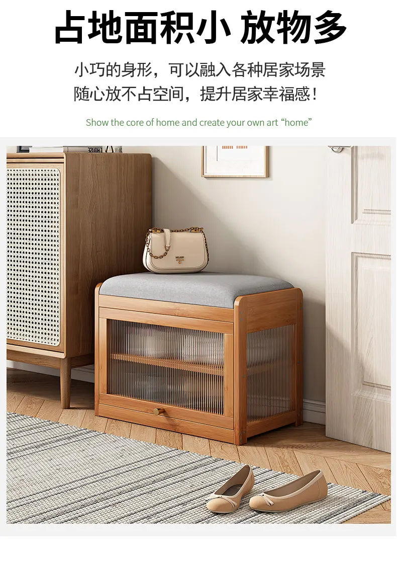 Bamboo Flip-Top Shoe Storage Bench – Minimalist Entryway Organizer