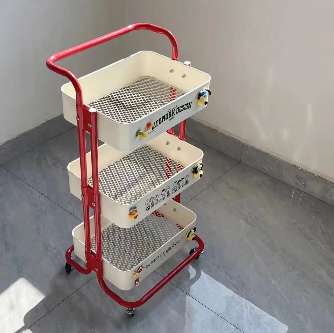 New Multi-Layer Contrast Color Trolley Storage Shelf Trolley Organizer Mobile Cosmetics Snack Storage Rack Bathroom Mobile Shelf