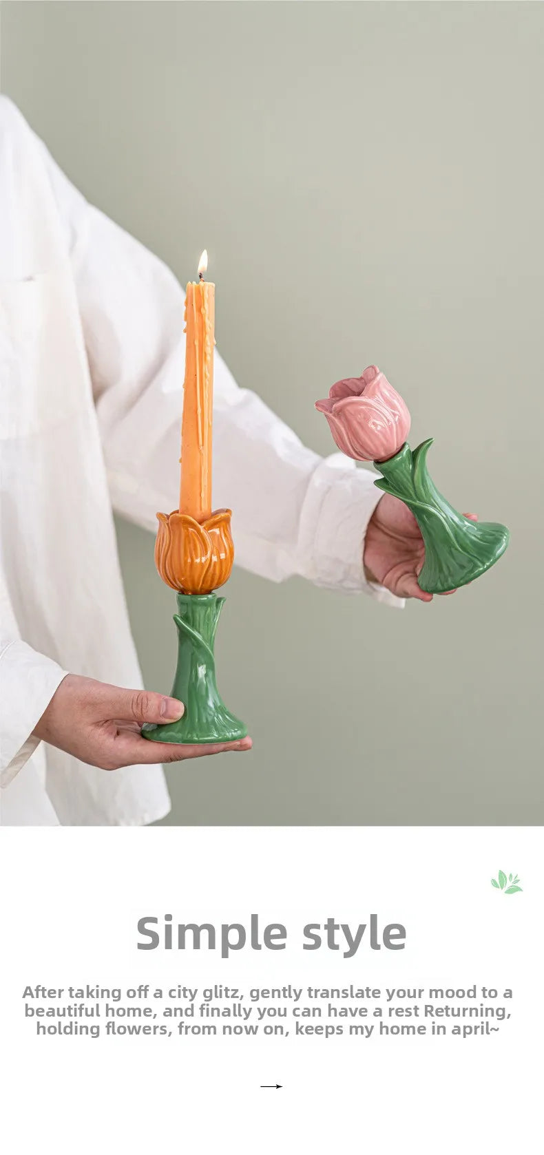 Tulip Ceramic Candle Holder – Whimsical Floral Home Accent