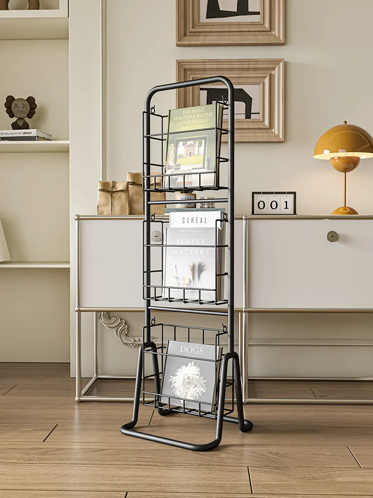 Iron Wall-Leaning Magazine Rack – Minimalist Vertical Bookshelf