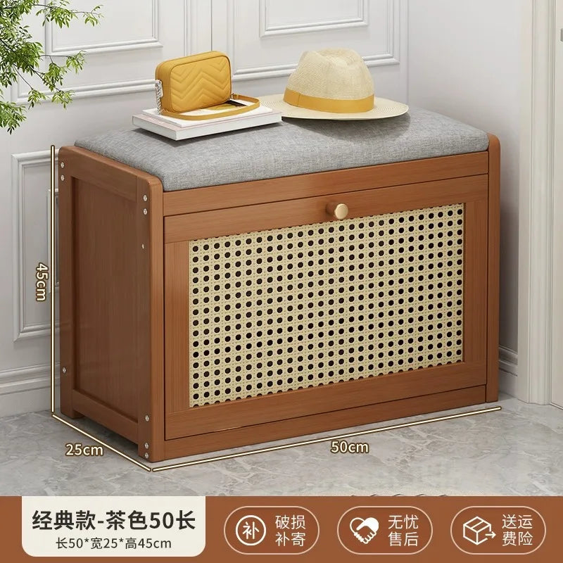 Bamboo Flip-Top Shoe Storage Bench – Minimalist Entryway Organizer