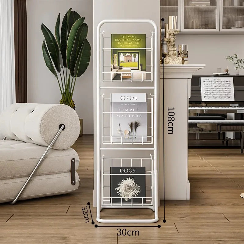 Iron Wall-Leaning Magazine Rack – Minimalist Vertical Bookshelf