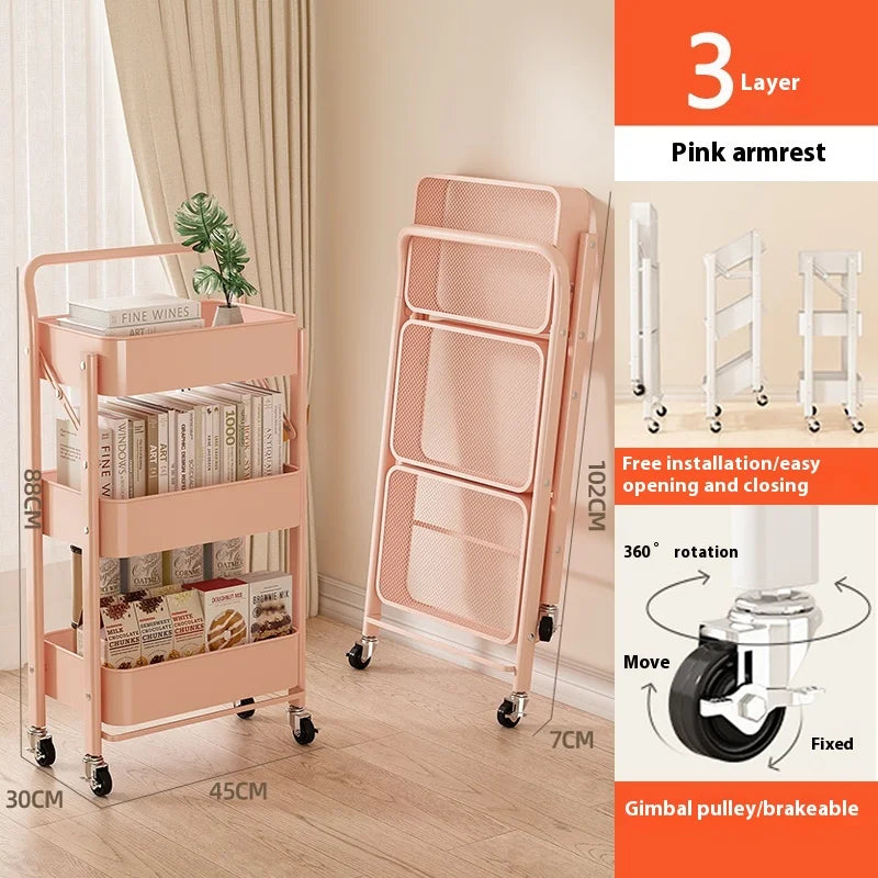 Foldable 3-Tier Storage Cart – Minimalist Rolling Trolley for Any Room