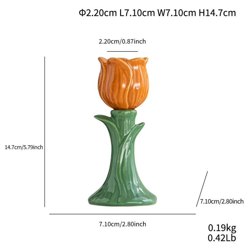 Tulip Ceramic Candle Holder – Whimsical Floral Home Accent