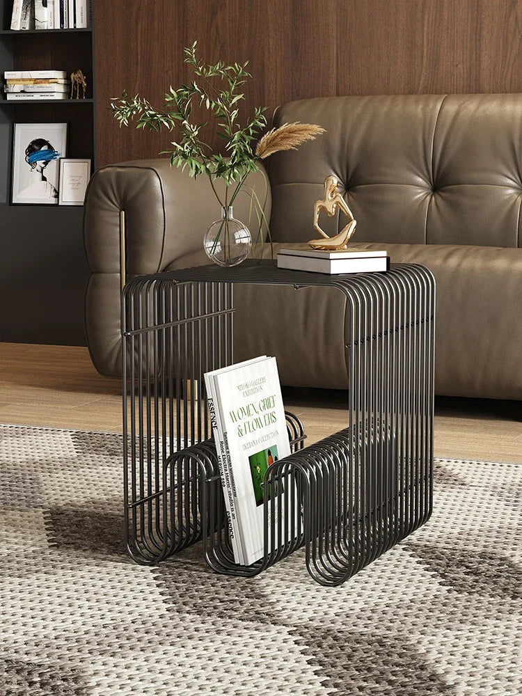 Wireframe Magazine Side Table – Italian Minimalist Iron Accent Table