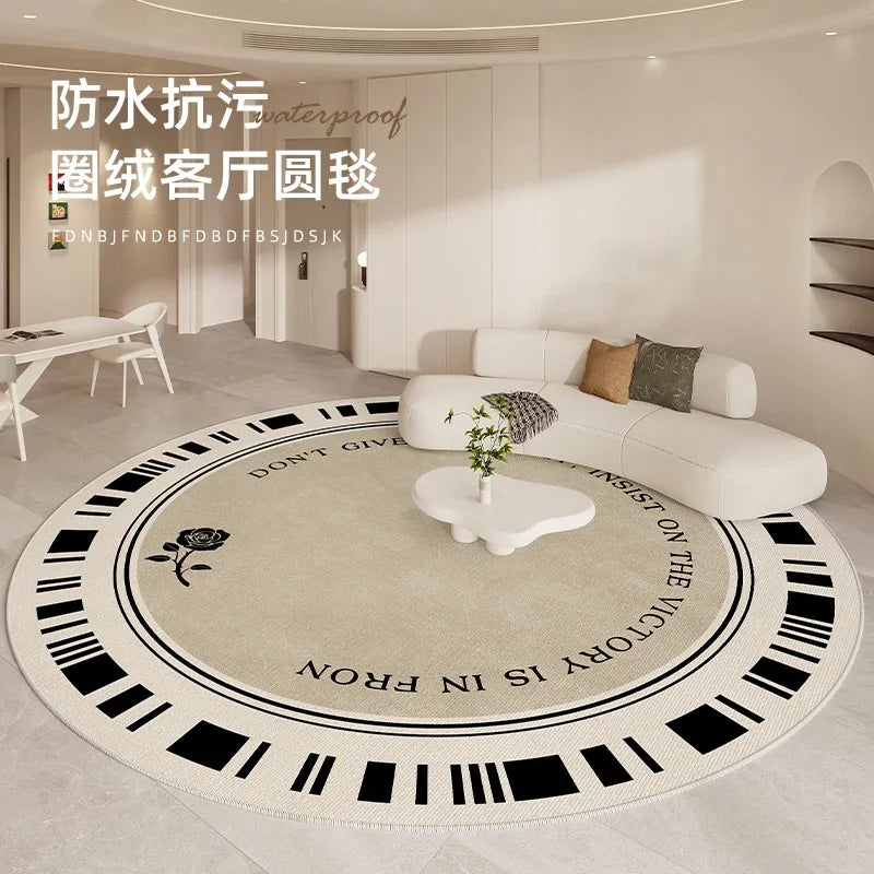 Modern Round Geometric Rug – Machine-Woven Soft Polyester Carpet