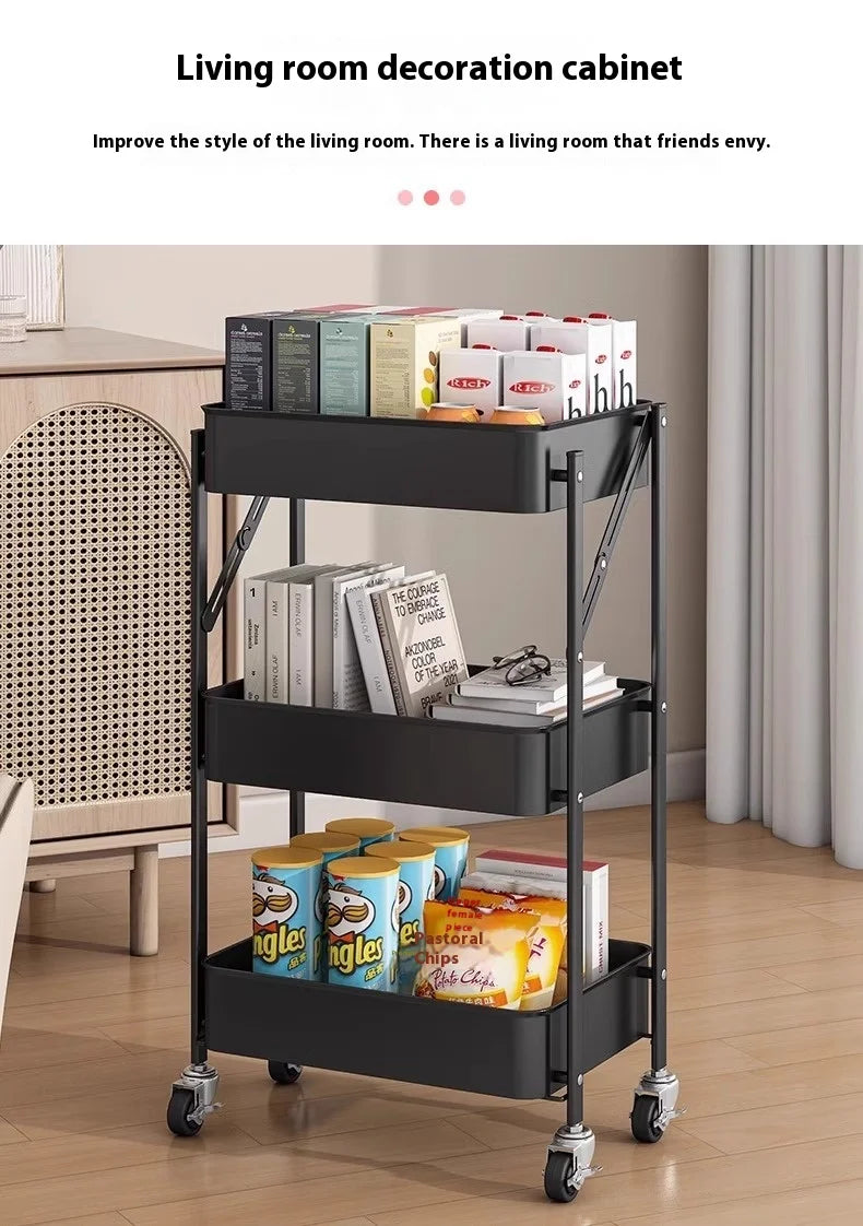 Foldable 3-Tier Storage Cart – Minimalist Rolling Trolley for Any Room