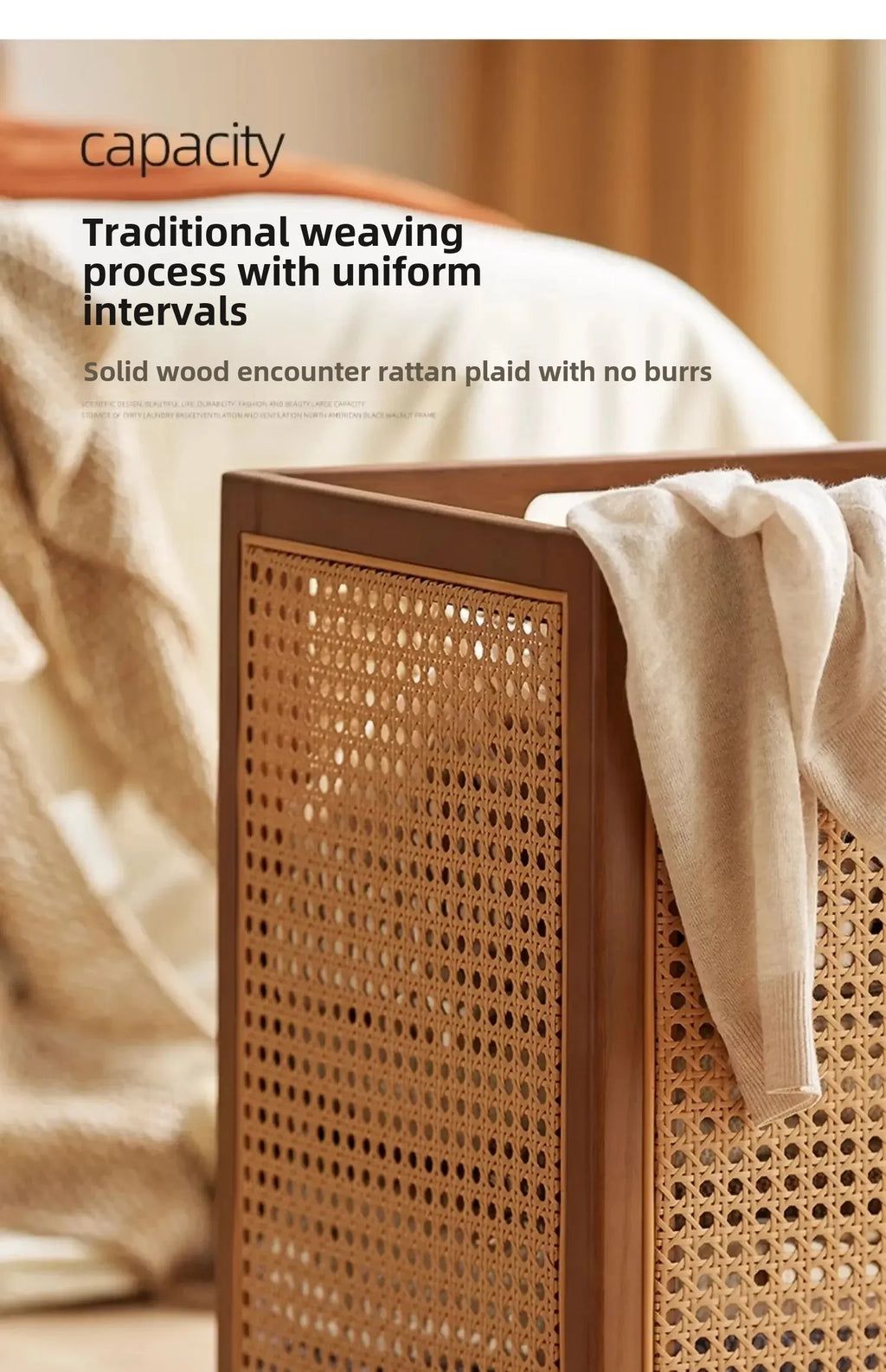 Rattan Rolling Laundry Hamper – Wooden Frame Storage Basket