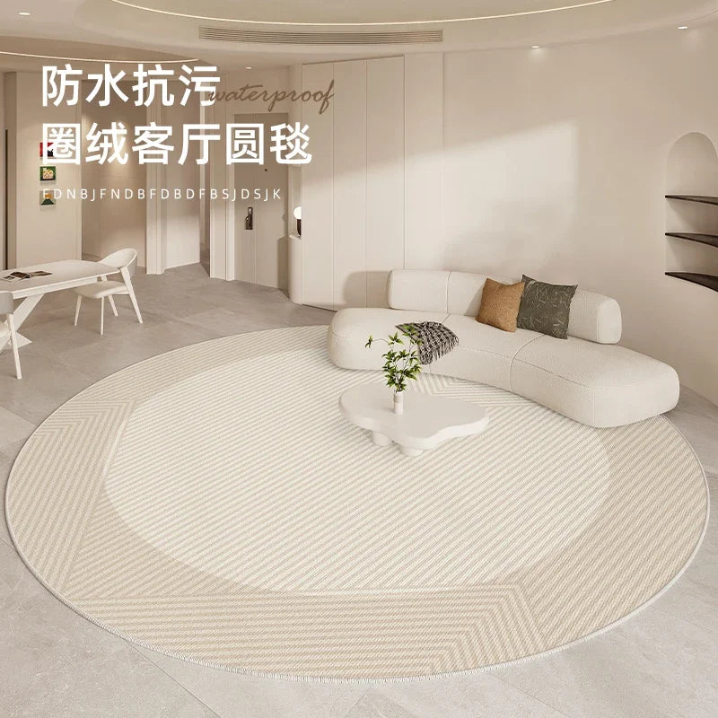 Modern Round Geometric Rug – Machine-Woven Soft Polyester Carpet