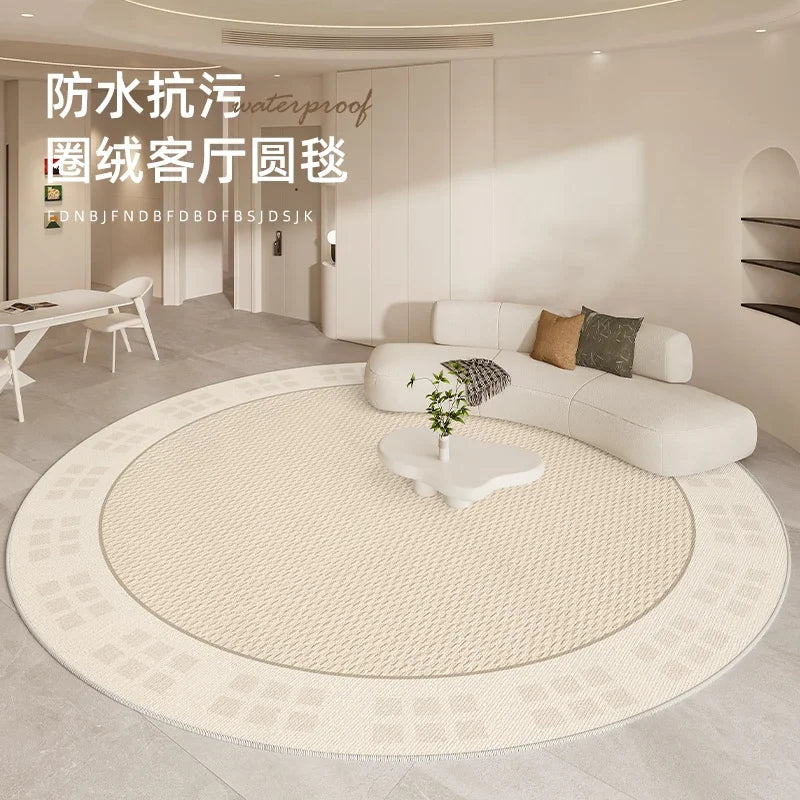 Modern Round Geometric Rug – Machine-Woven Soft Polyester Carpet